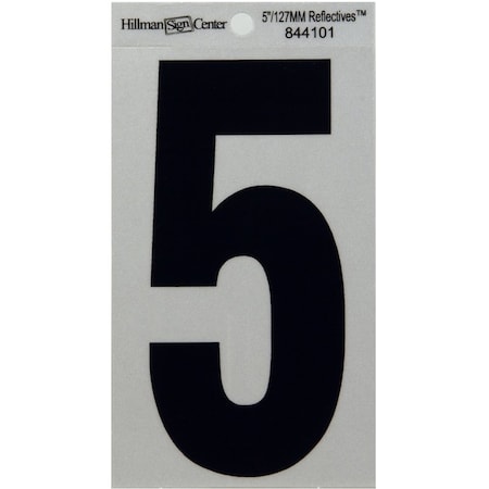 Hillman HILLMAN 5 in. Reflective Black Vinyl Self-Adhesive Number 5 1 pc, PK6 844101